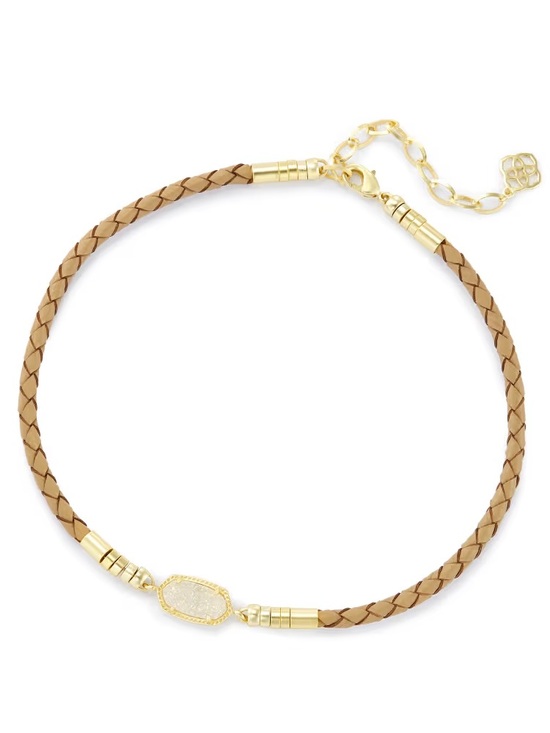 Kendra Scott Jewelry - Kendra Scott Cooper Iridescent Drusy Leather Braided Necklace Gold